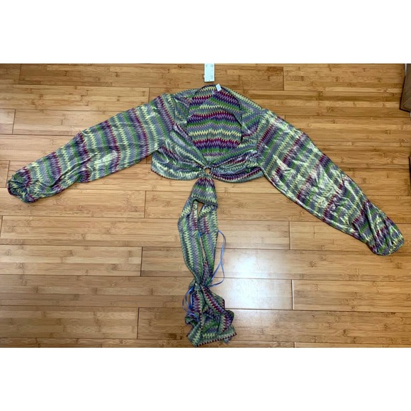 Urban Outfitters New Kary Keyhole Tie-Back Top Blouse Sz Large Multicolor Women - Picture 1 of 5